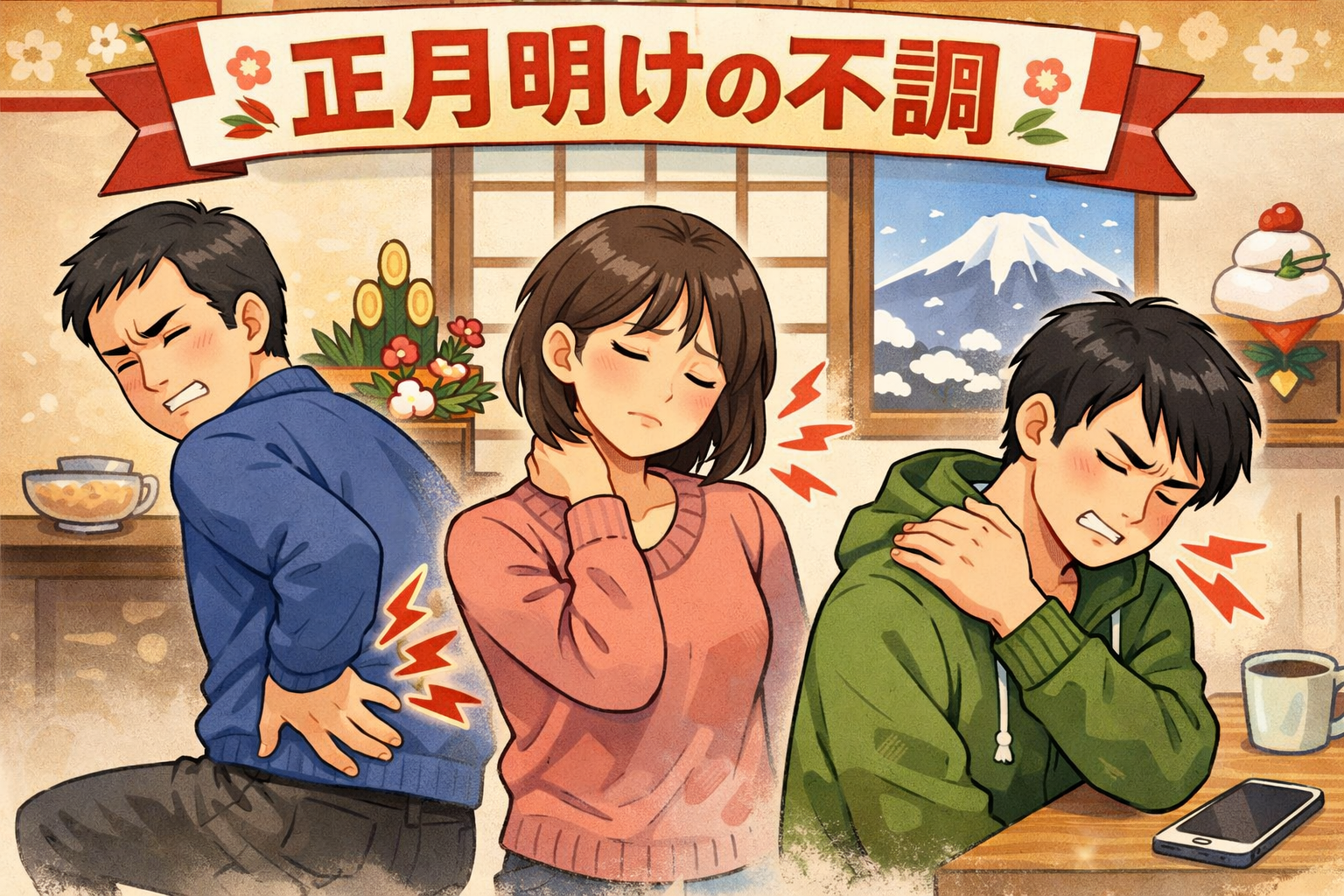 正月休み明けに腰痛・首肩のコリが増える理由