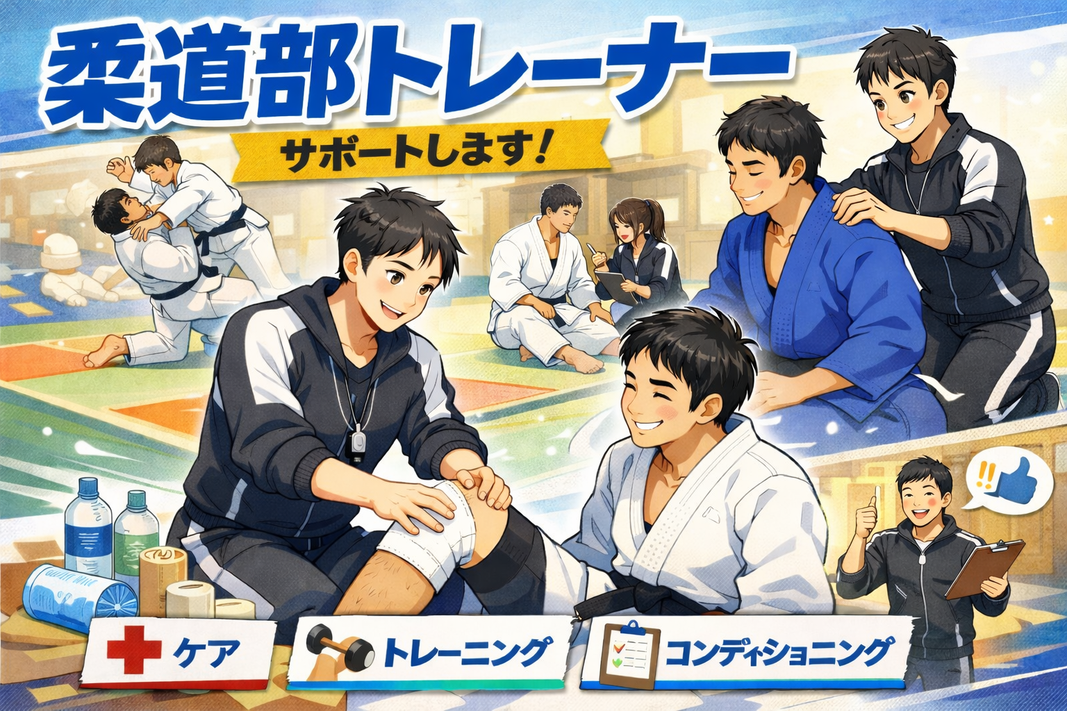 【トレーナー活動レポート➁】<br>柔道部の練習後ケア・リハビリ・テーピング指導の様子をご紹介